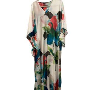 Natori watercolor painted flowers kaftan night dress L